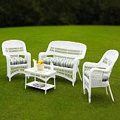 Tortuga Portside White Wicker Conversation Set